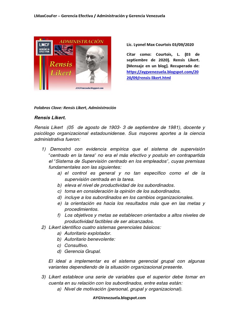 Rensis Likert PDF Conceptos psicologicos Ciencias del comportamiento