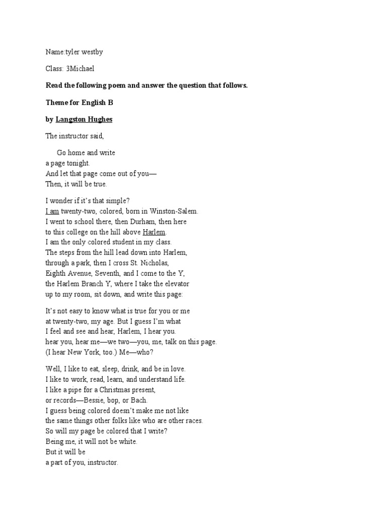 Theme For English B PDF Poetry