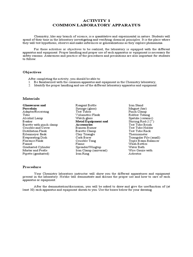 An Introduction to Common Laboratory Apparatus Procedures for