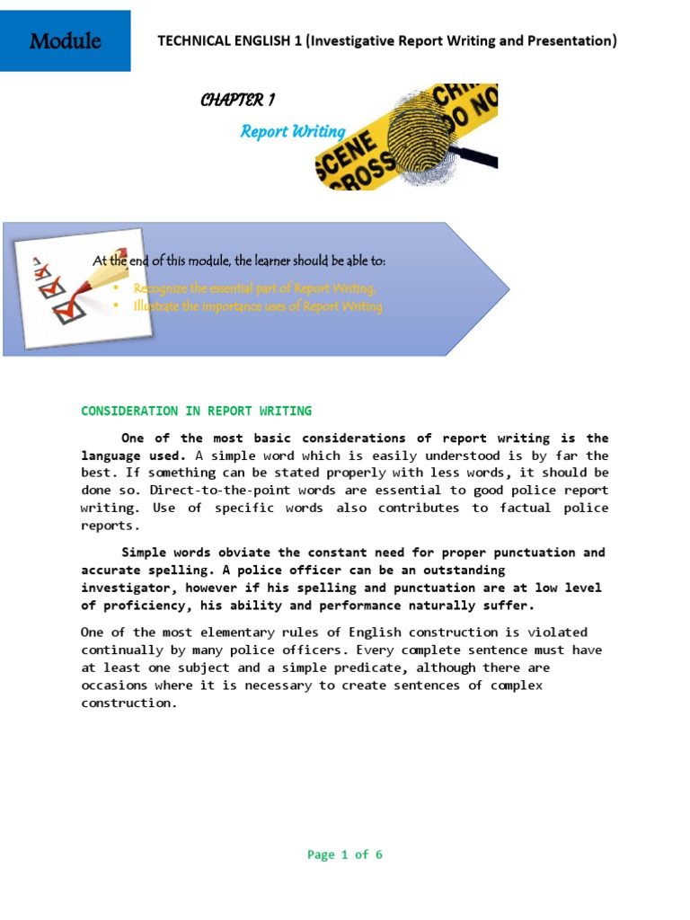 Principles of Effective Investigative Report Writing and Presentation ...