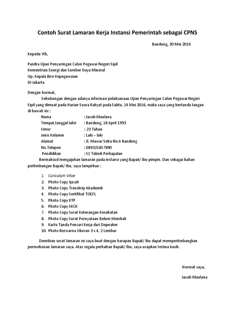 Download 66+ Contoh Surat Surat Lamaran Kerja Instansi Terbaik Gratis