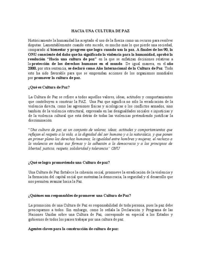 Promoviendo una Cultura de Paz | PDF | Paz | Derechos humanos