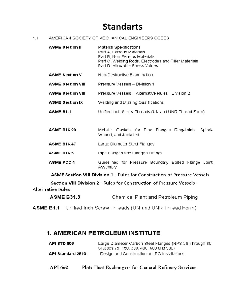 Standarts: 1. American Petroleum Institute | PDF