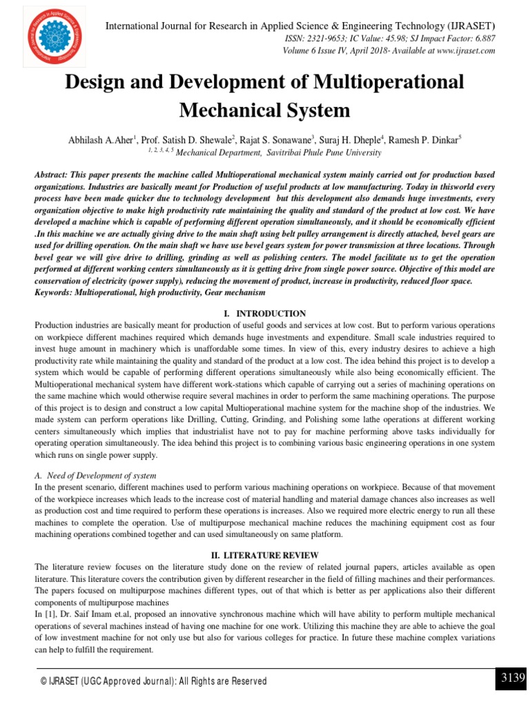 Design and Development of Multioperational Mechanical System | PDF ...