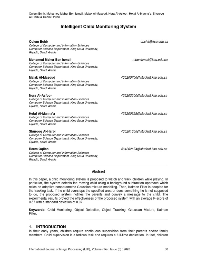 Intelligent Child Monitoring System | PDF | Kalman Filter | Computing ...