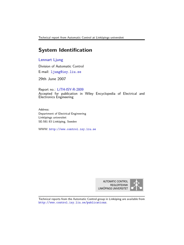 System Identification | PDF | Basis (Linear Algebra) | Regression Analysis