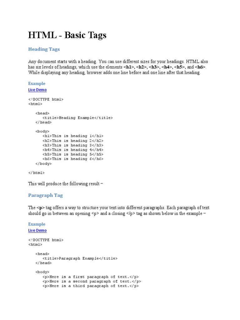 HTML - Basic Tags | PDF | Html Element | Html