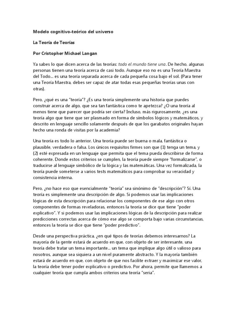 Modelo Cognitivo-Teórico Del Universo - CTMU-, La Teoría de Teorías ...