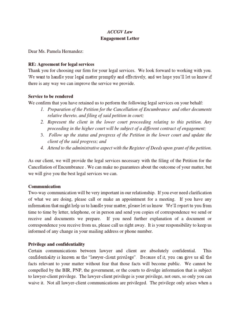 Contract Engagement PDF AttorneyClient Privilege Confidentiality