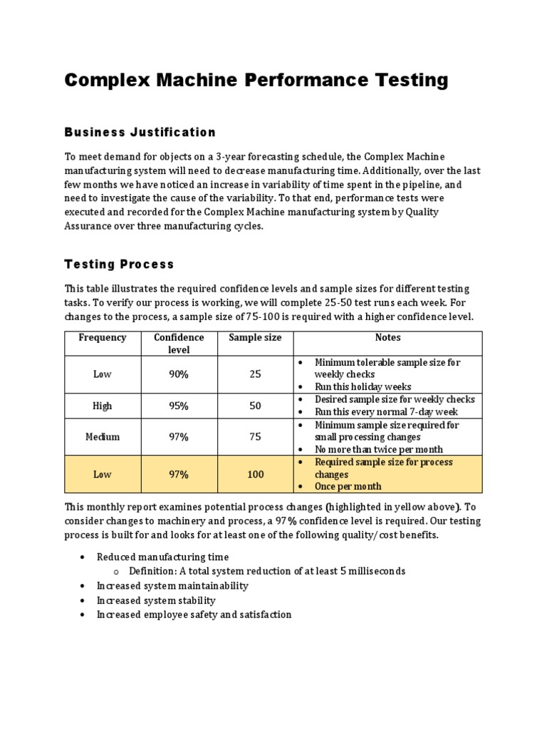 Complex Machine Performance Testing PDF | PDF | Sample Size ...