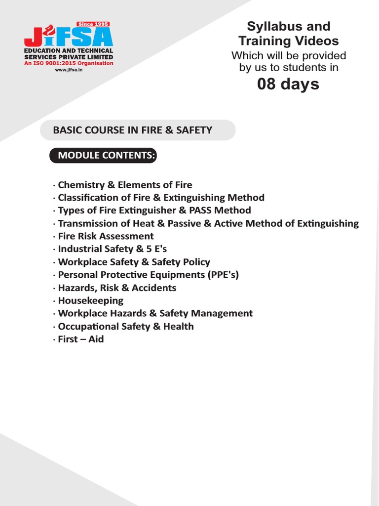 Syllabus For BASIC FIRE & SAFETY AWARENESS 08 Days PDF | PDF