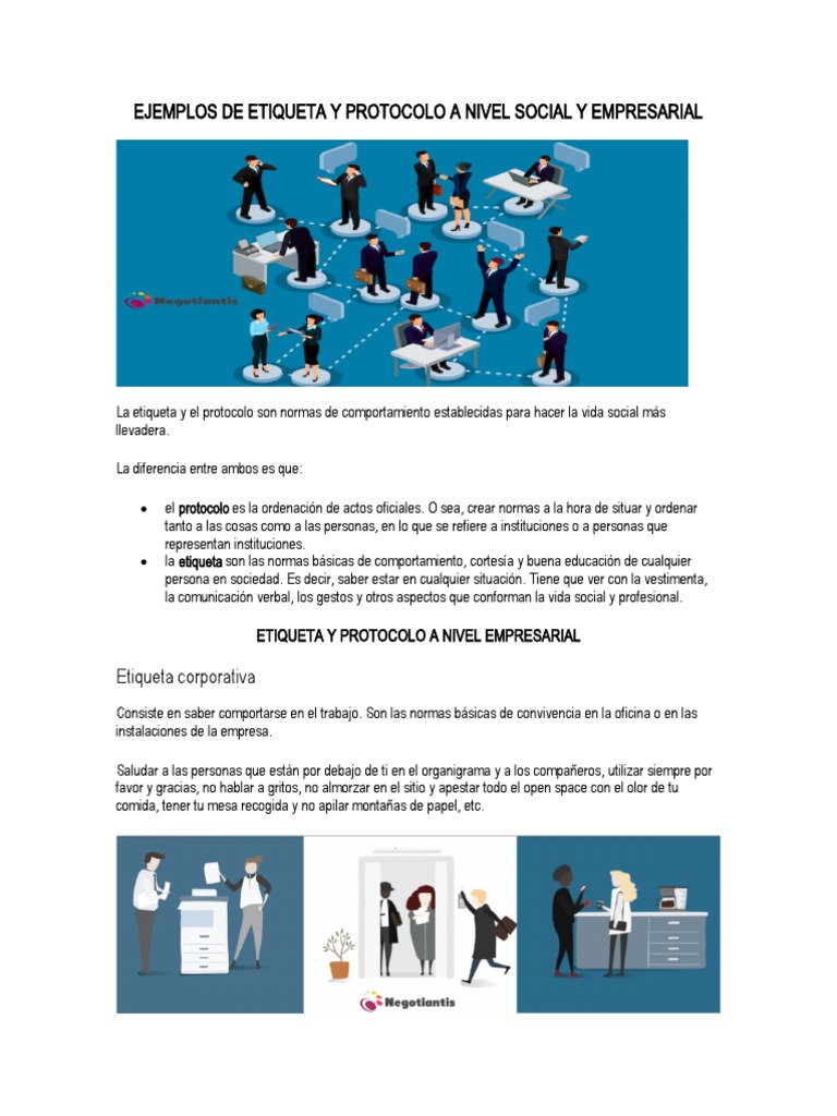 Ejemplos De Etiqueta Y Protocolo A Nivel Social Y Empresarial Pdf Etiqueta Comportamiento