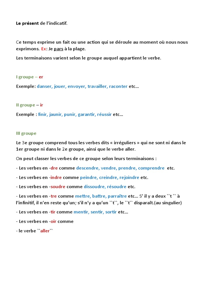 Conjuguer Prendre Au Présent De L Indicatif Le Présent de L' Indicatif | PDF | Conjugaison | Verbe