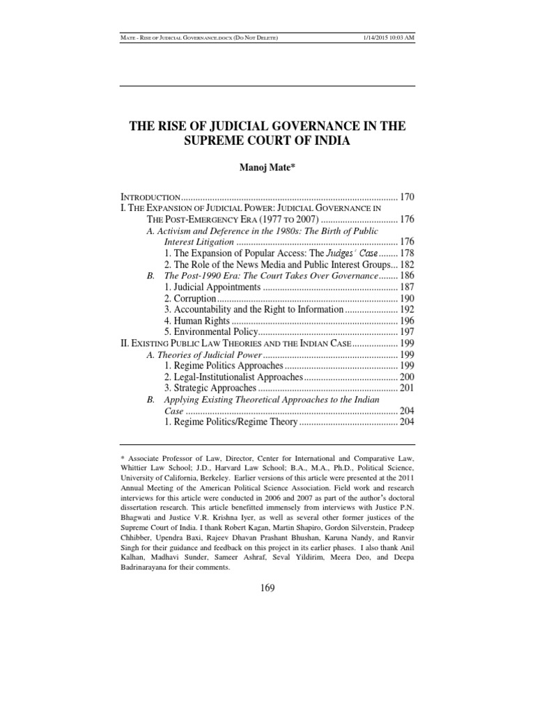 The Rise of Judicial Governance in The Supreme Court of India | PDF ...