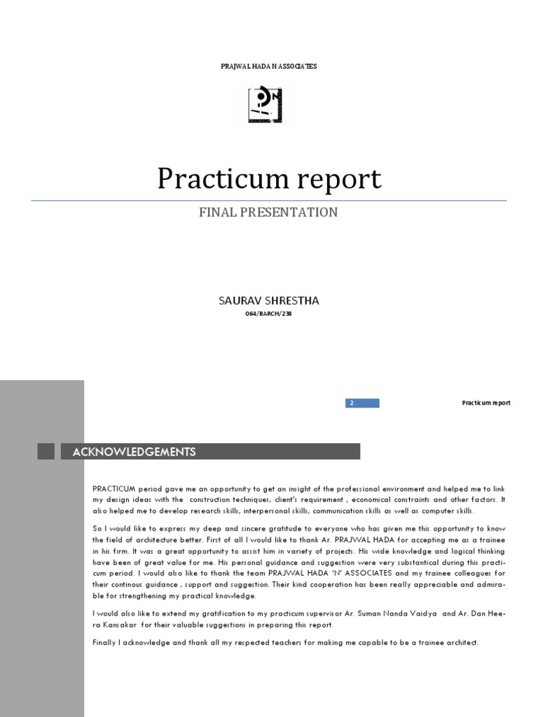 Practicum Report: Prajwal Hada Associates | PDF | Architect | Design