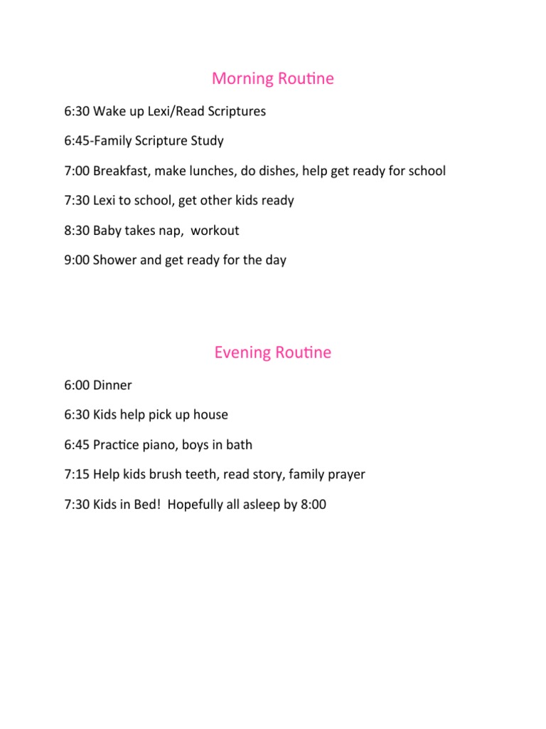 Family Morning and Evening Routine | PDF