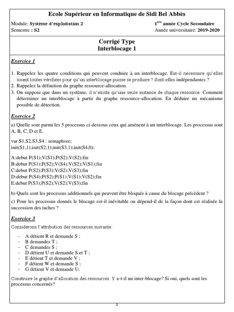 Corrige Type Td Interblocage 1 Pdf Theorie Des Graphes Mathematiques Discretes