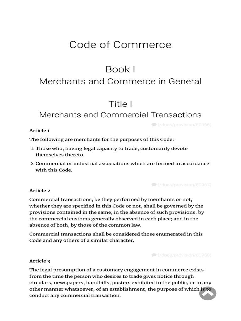 Code of Commerce: Merchants & Transactions | PDF | Government ...