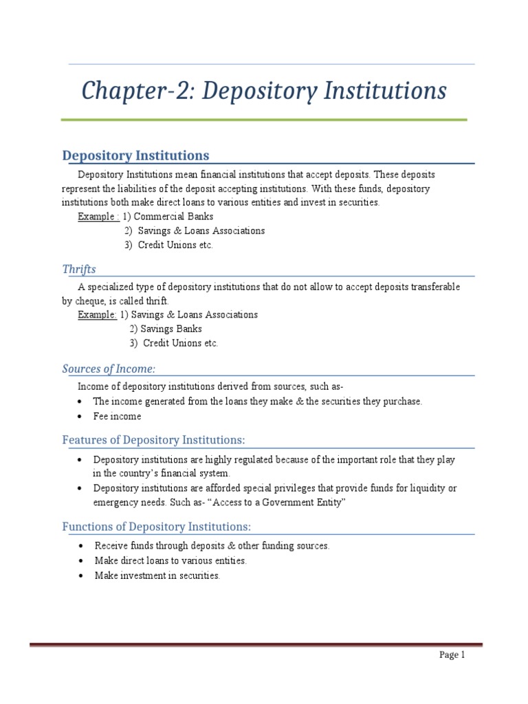 Understanding Depository Institutions | PDF | Securities (Finance) | Banks
