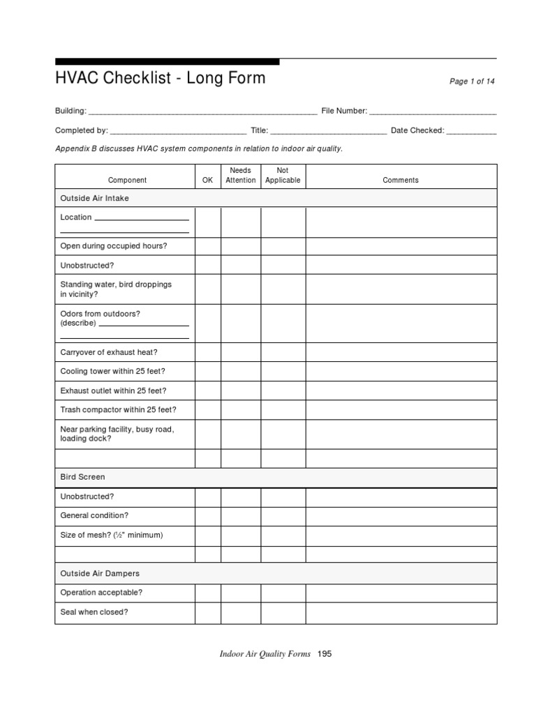 HVAC Long Form Inspection Checklist | PDF | Hvac | Duct (Flow)