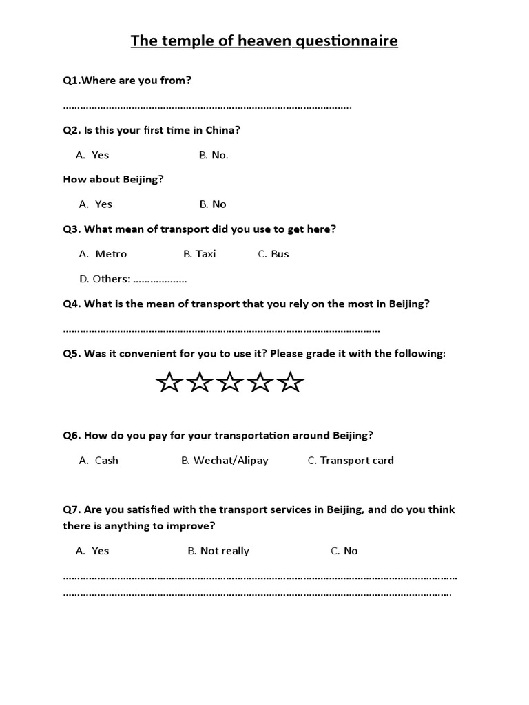 Temple of Heaven Questionnaire | PDF
