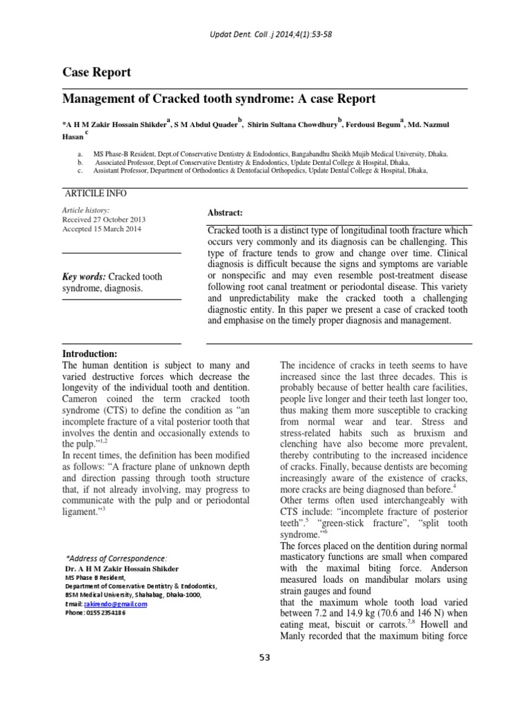 Management of Cracked Tooth Syndrome A C PDF | PDF | Human Tooth ...
