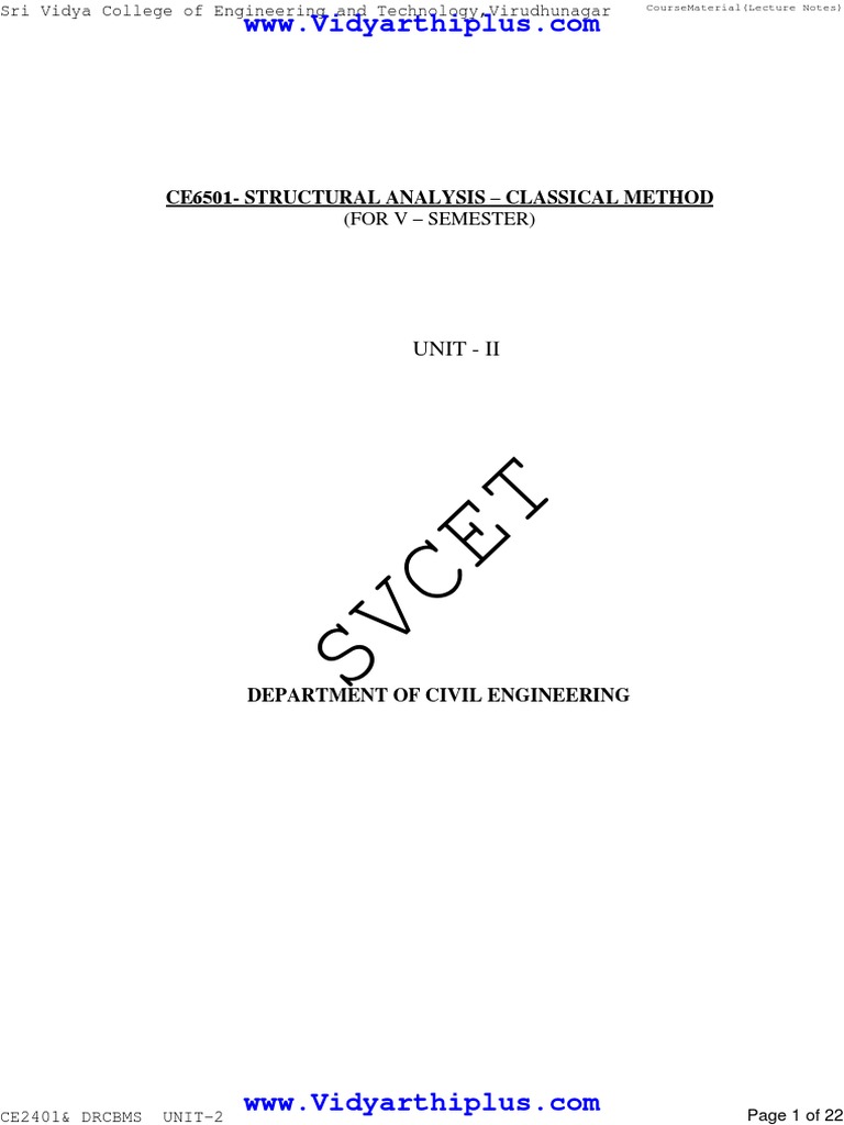 Svcet: Ce6501-Structural Analysis - Classical Method | PDF | Bending ...