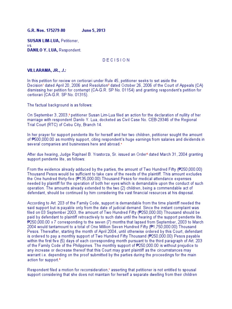G.R. Nos. 175279-80 June 5, 2013 SUSAN LIM-LUA, Petitioner, DANILO Y ...