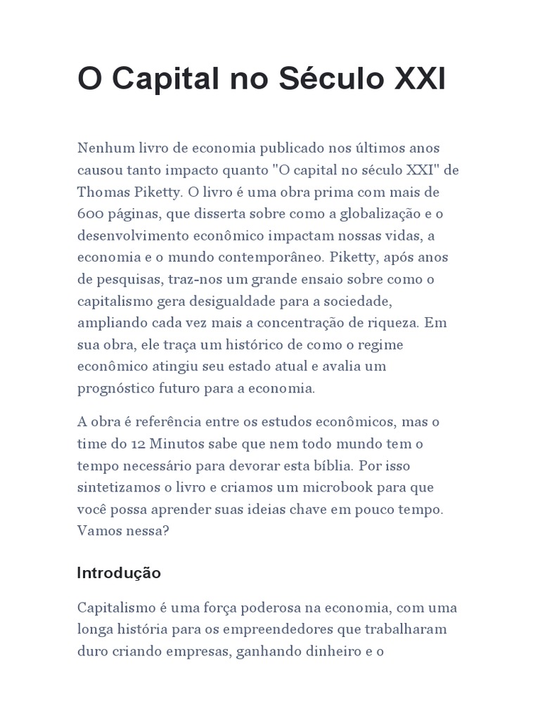 O Capital No Século XXI - Thomas Piketty | PDF | Economia | Capitalismo
