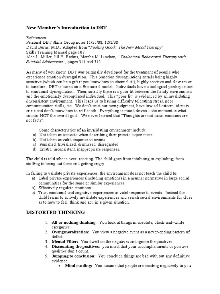 Introduction to DBT Skills and Concepts | PDF | Dialectical Behavior ...