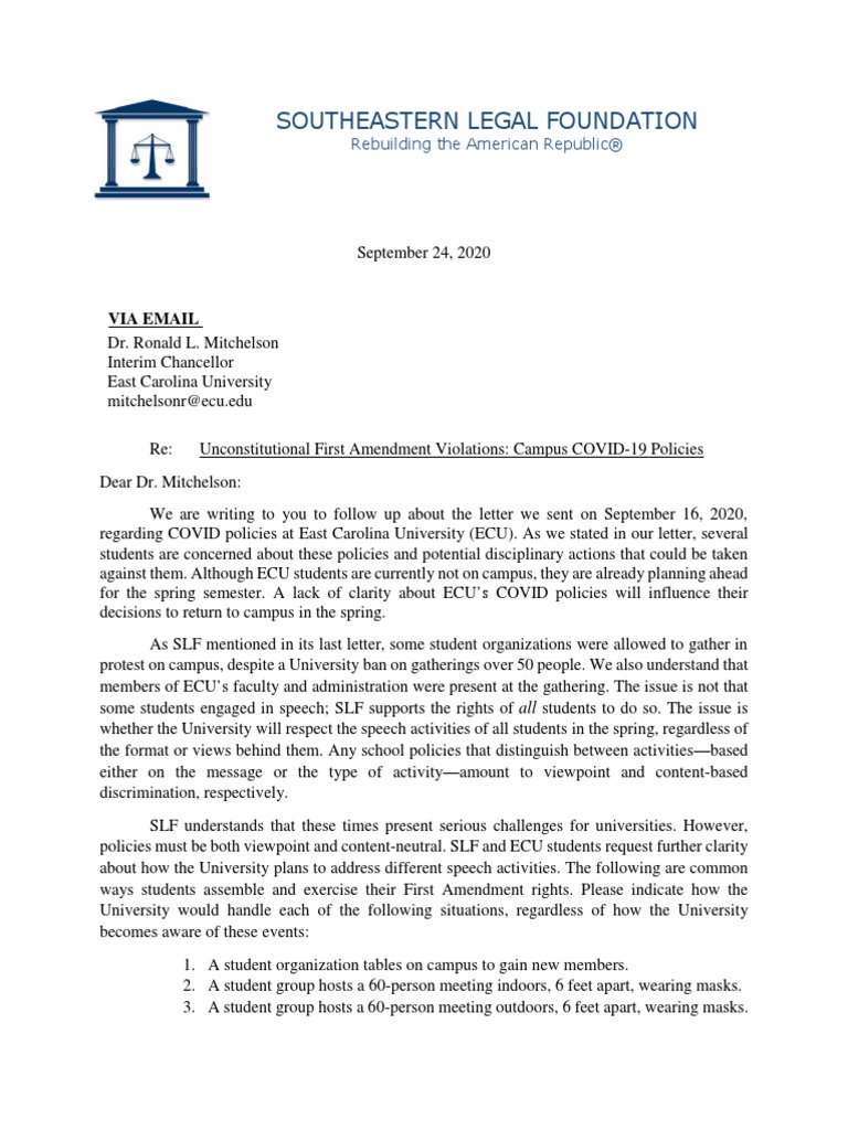 Southeastern Legal Foundation Coronavirus Letter On September 24 To ...