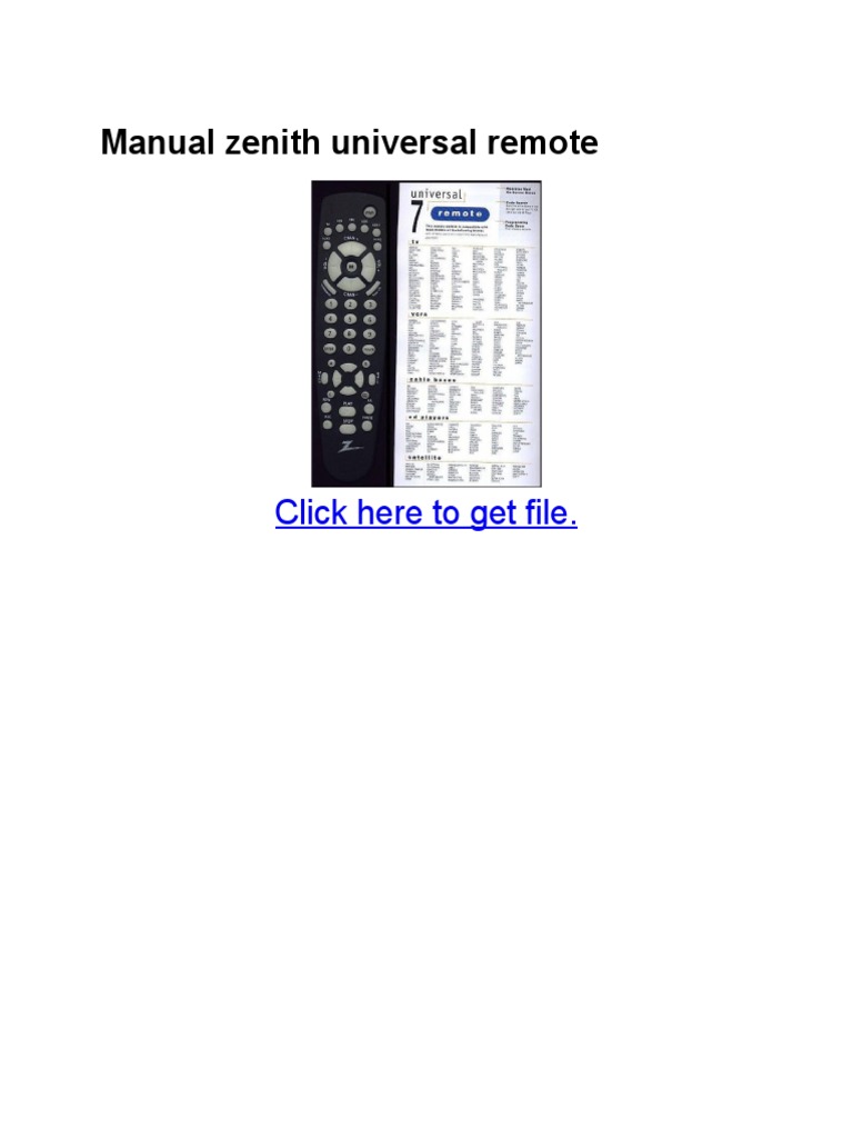 Manual Zenith Universal Remote PDF PDF Remote Control Electronic