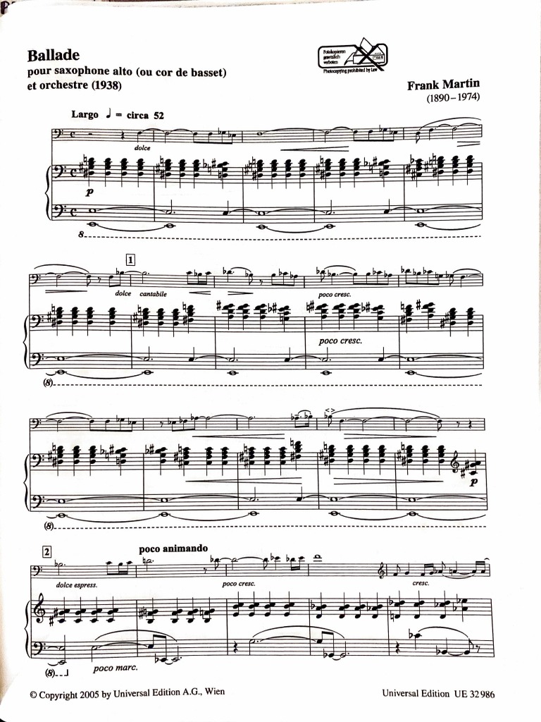 フランク・マルタン バラード サクソフォン ピアノ伴奏譜 Martin, Frank - Ballade (Piano) | PDF