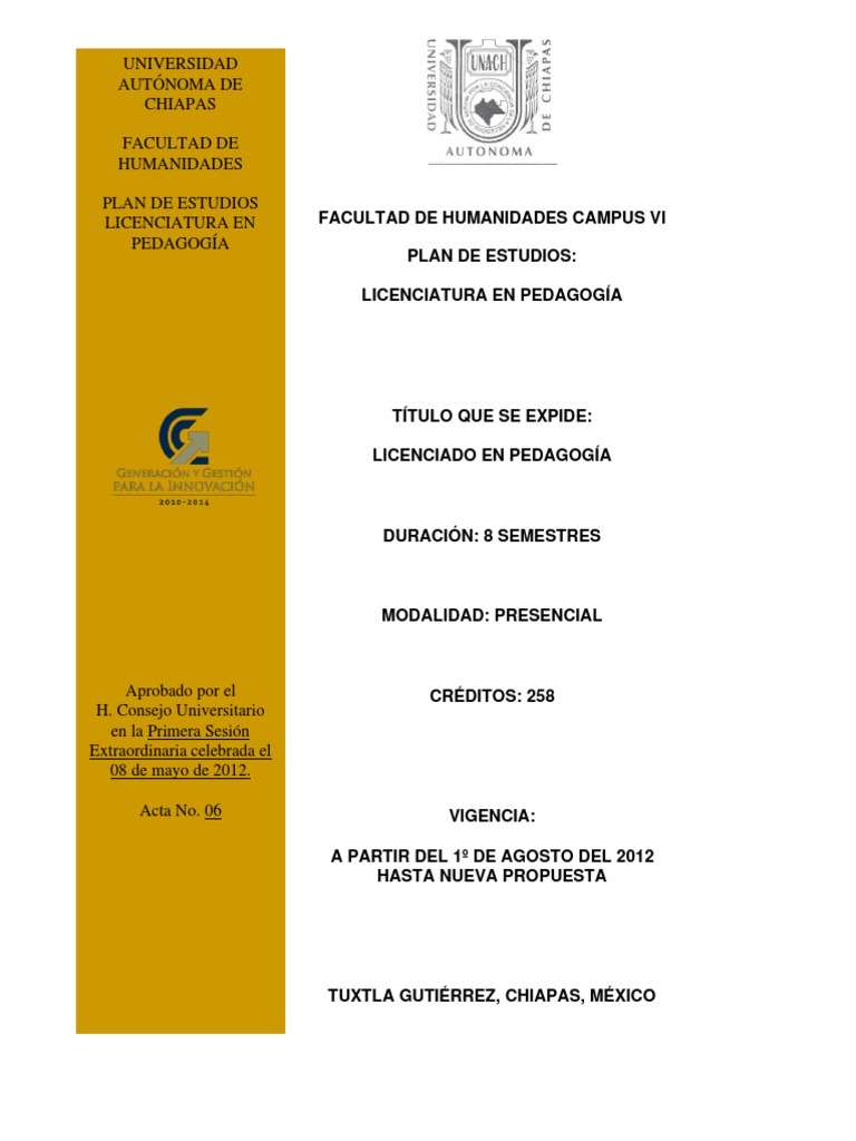 Plan de Estudios Licenciatura en Pedagogía UNACH | PDF | Plan de ...