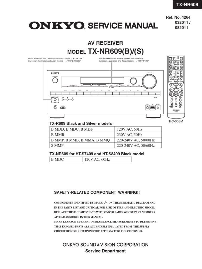 Onkyo TXNR 609 Service Manual PDF Download Free PDF Amplifier