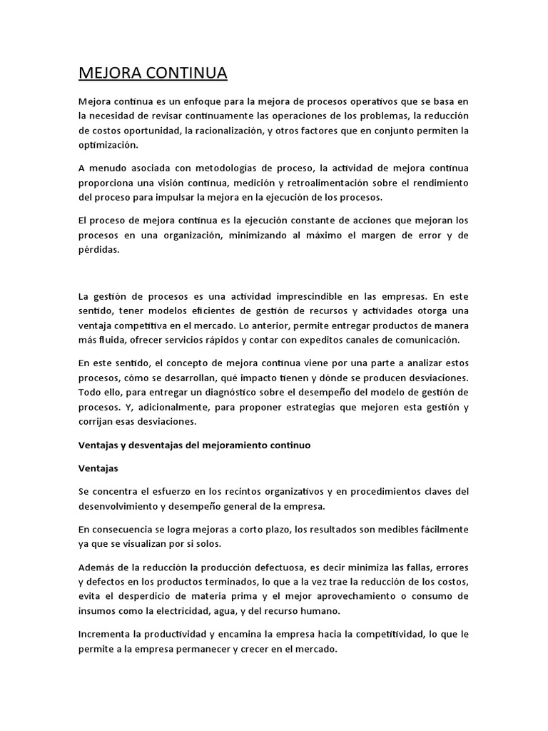 Mejora Continua | PDF | Gestión de la calidad | Calidad (comercial)