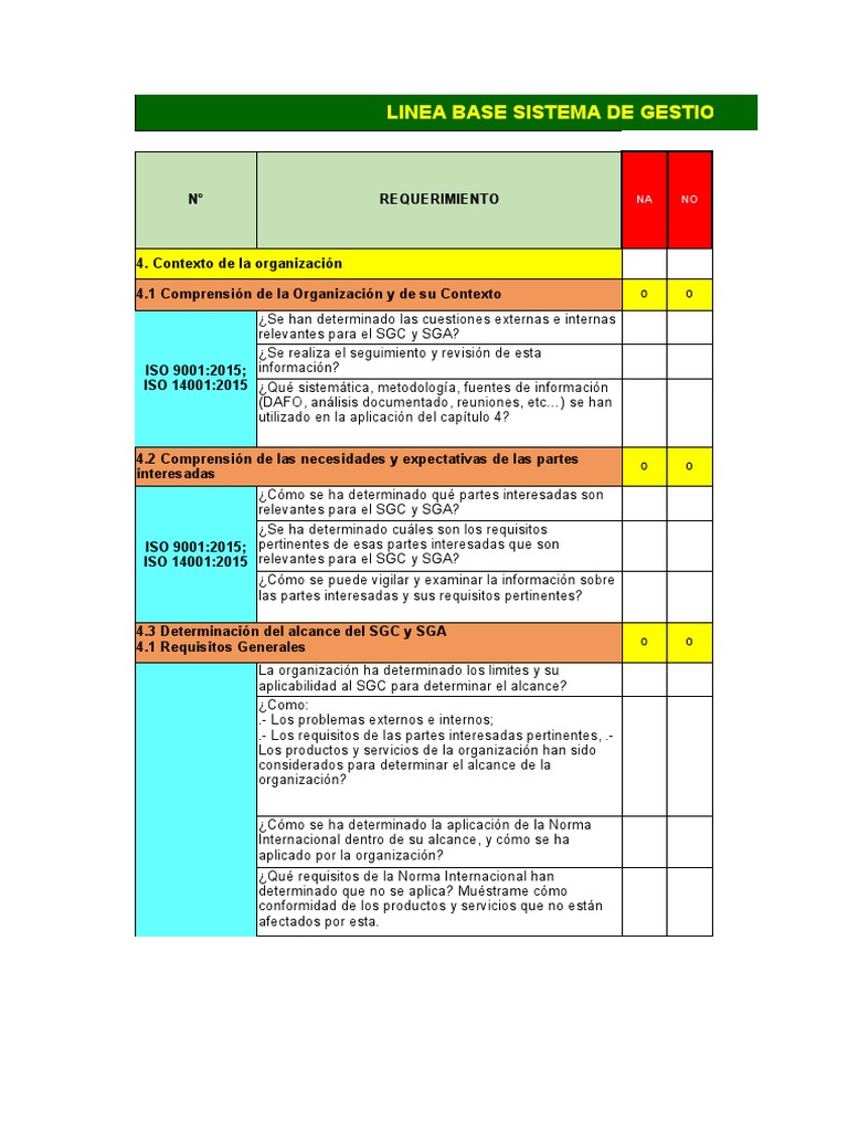 Línea Base del SGC según ISO 9001:2015 | PDF | Calidad (comercial ...