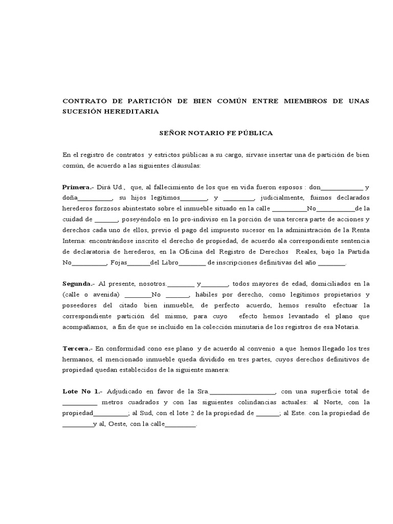 Contrato de Partición de Bien Común Entre Miembros de Unas S | PDF