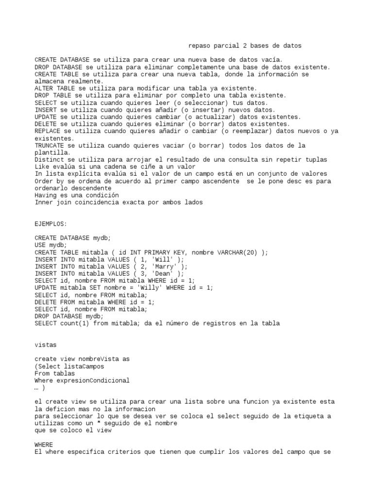 Comandos Esenciales de SQL para Bases de Datos | PDF | SQL | Ciencias ...
