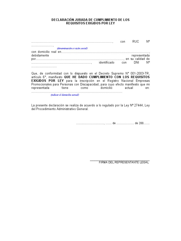 Formato de Declaración Jurada de Cumplimiento de Requisitos | PDF