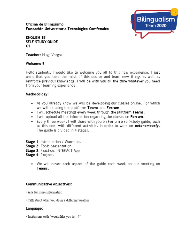 Bilingual Self-Study Guide C1: English 1B | PDF