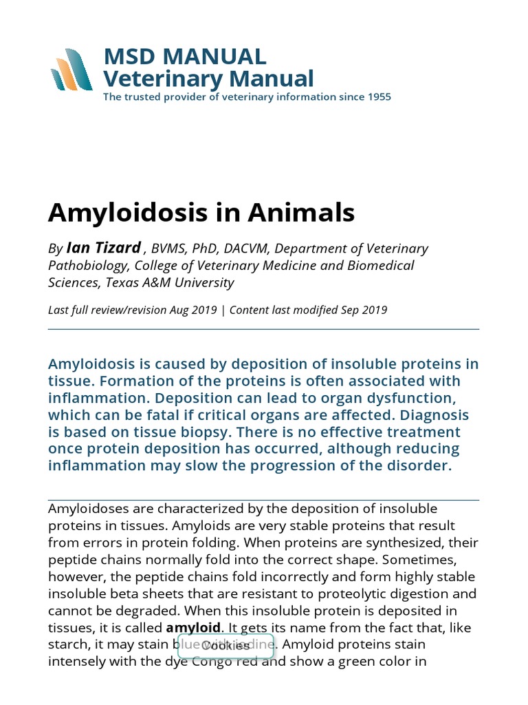 Amyloidosis in Animals: MSD Manual Veterinary Manual | PDF | Biology ...