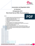 Lobying, Communication and Negotiation Skills For Business " 28 September 2019 Ruko Grand Harvest FB03, Wiyung Surabaya