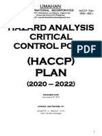 Hazard Analysis Critical Control Point: (Haccp) Plan