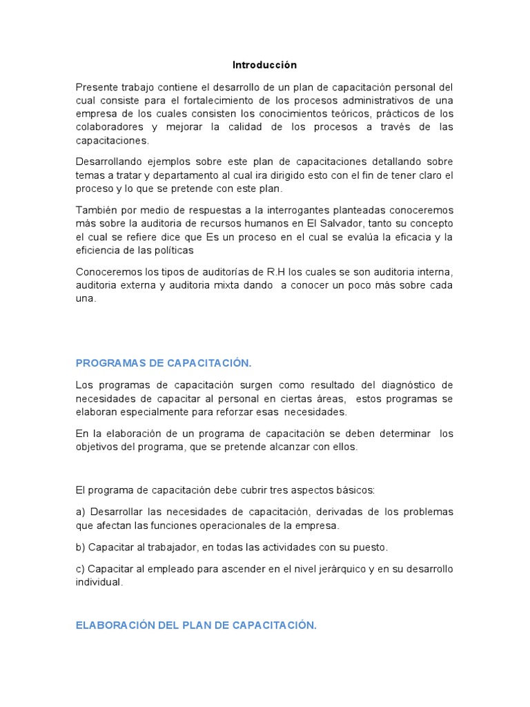 Plan de Capacitación en Ventas | PDF | Auditoría | Economias