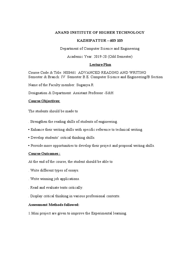 HS8461 Technical Paper Writting | PDF | Lecture | Reading Comprehension