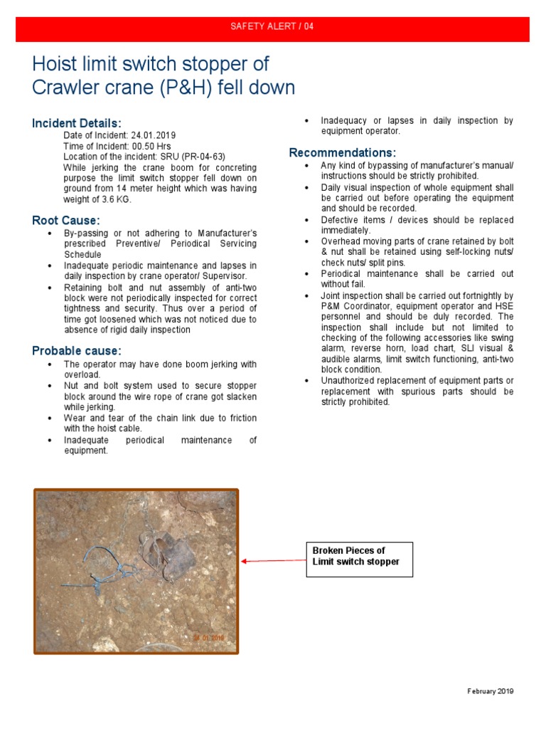 Hoist Limit Switch Stopper of Crawler Crane (P&H) Fell Down: Incident ...