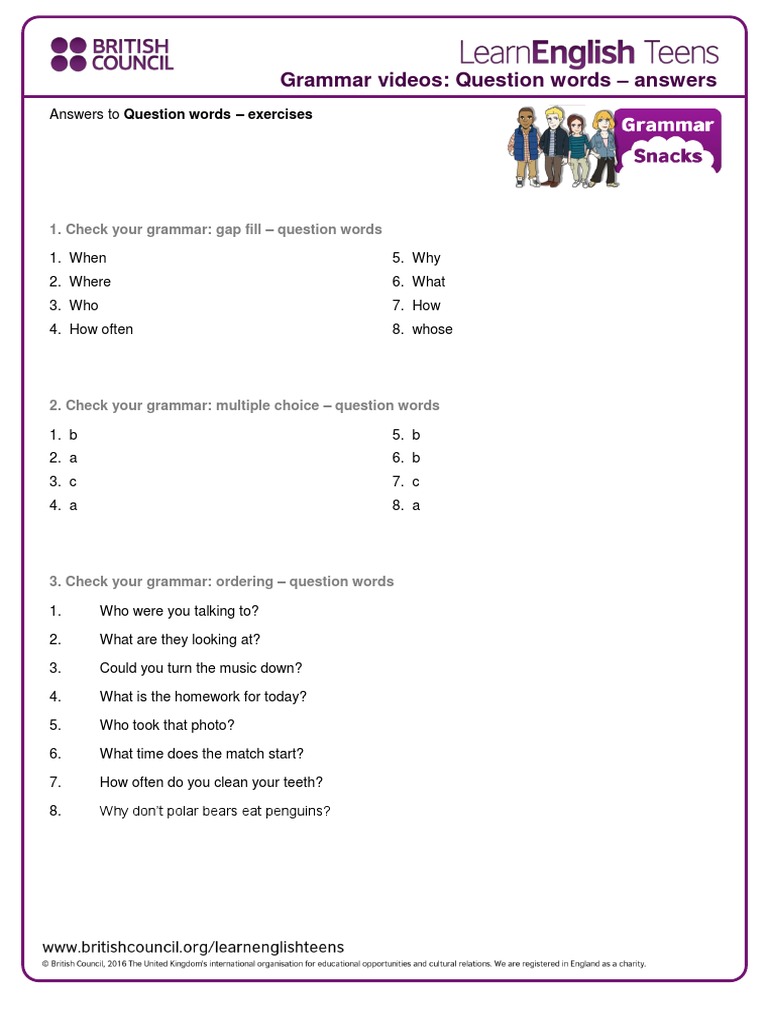 Grammar Videos: Question Words - Answers: - Exercises | PDF