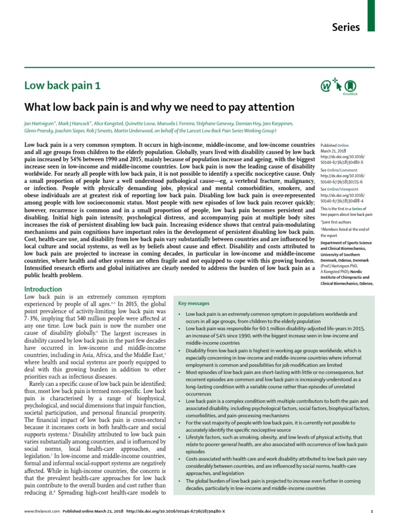 2018 The Lancet 1 Hartvigsen LBP PDF PDF Back Pain Low Back Pain