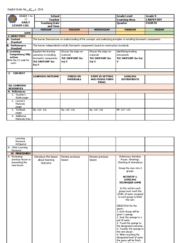 Dll 4th Quarter Tle Pdf Learning Teachers